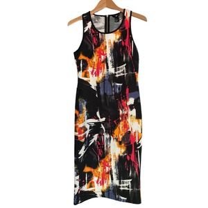 H&M Sleeveless Shift Dress Womens Small Stretch Black Abstract Print Multi Color